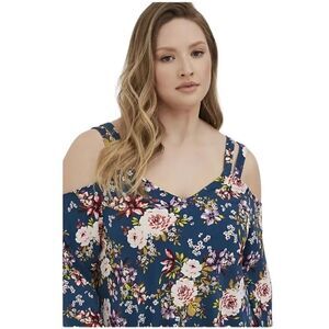 NWT Torrid floral strappy cold shoulder balloon sleeve top 0X